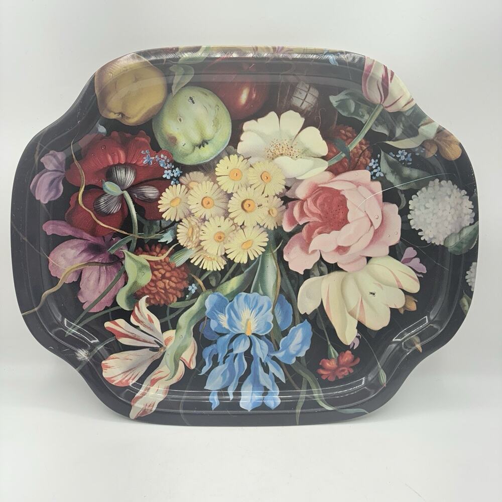 Vintage Worcester Ware Decorative Metal Serving Tray Floral Fruit Design MCM